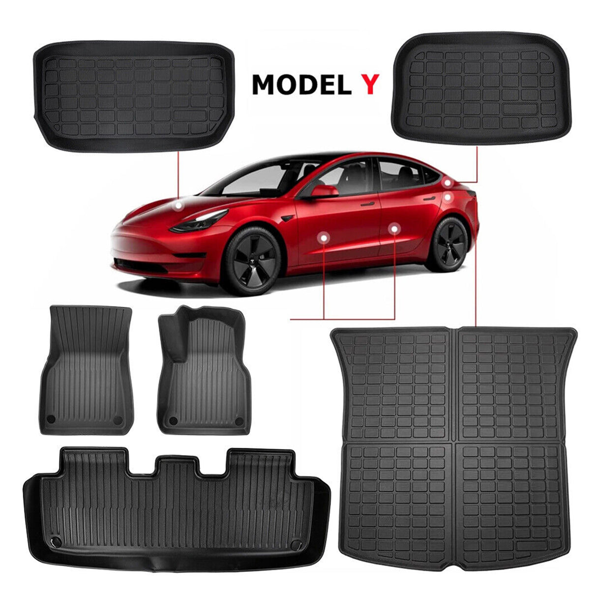6 piece Tesla Model Y Floor Mats for Front and Rear Trunk Front Passenger and Driver Side