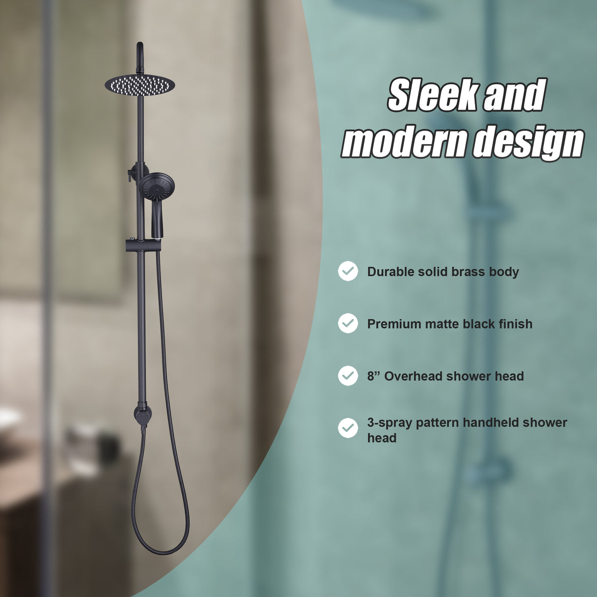 WELS 8" Rain Shower Head Set Rounded Dual Heads Faucet High Pressure Hand Held