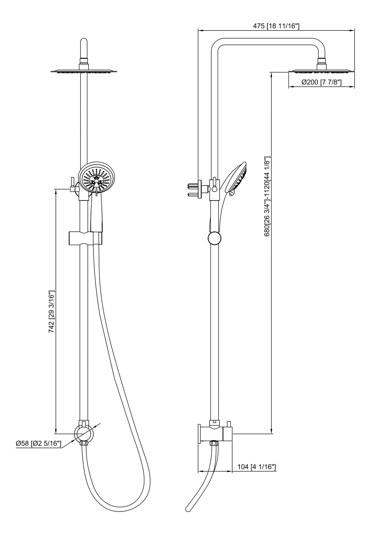 WELS 8" Rain Shower Head Set Rounded Dual Heads Faucet High Pressure Hand Held