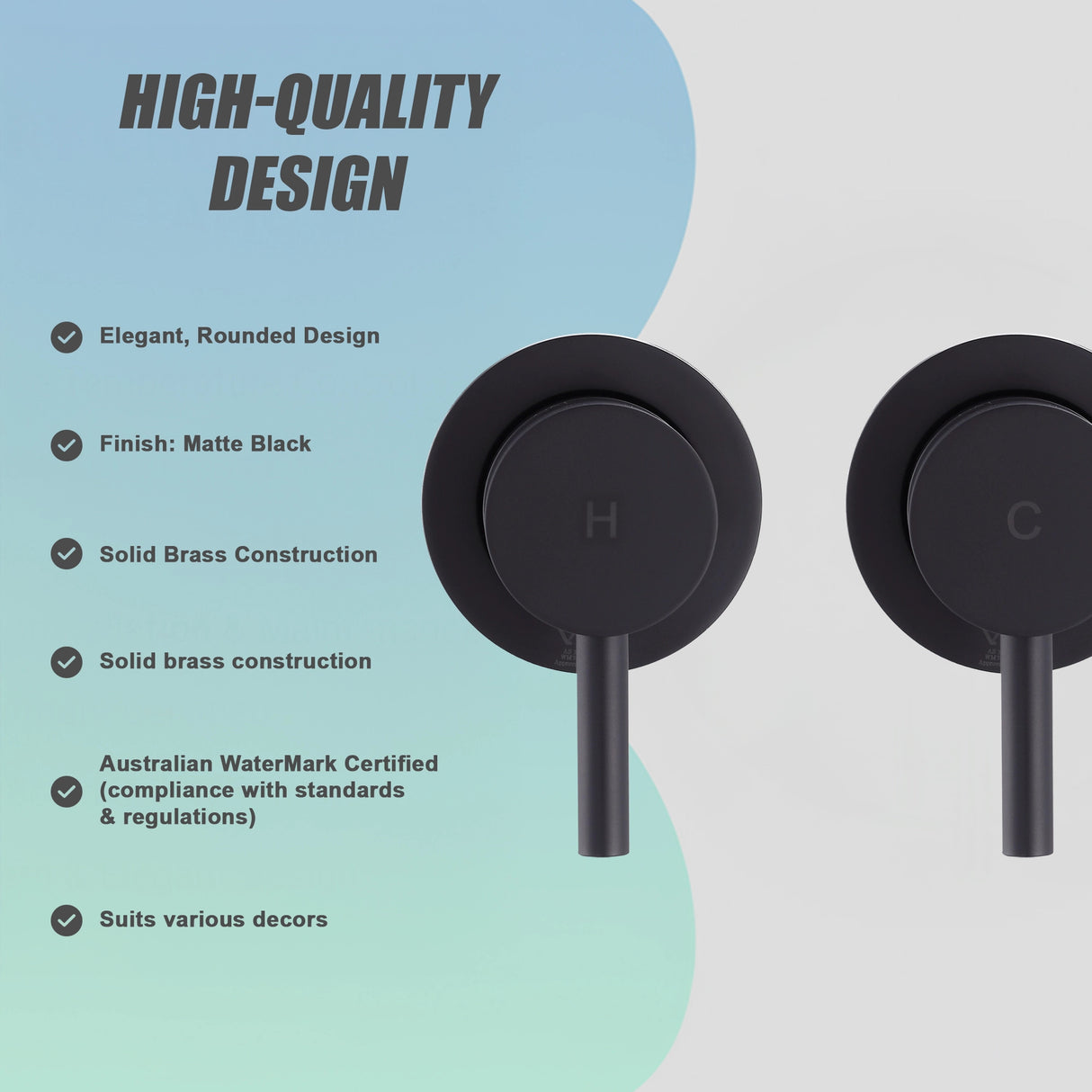 Bathroom Shower Bath Hot and Cold Mixer WATERMARK Certified in Black