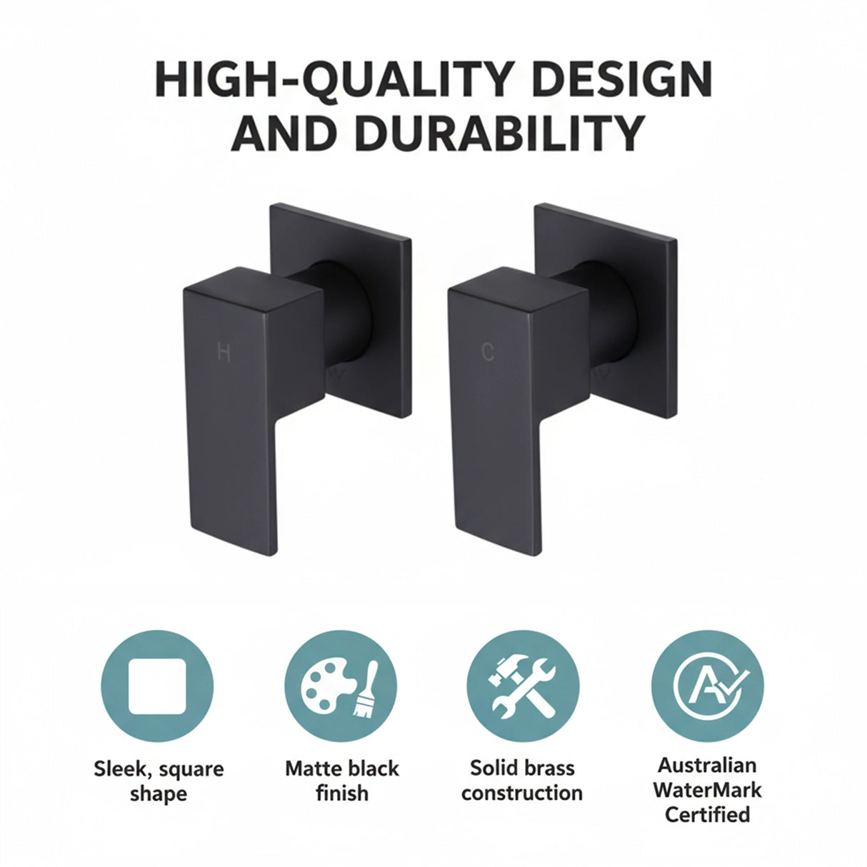 Bathroom Shower Bath Hot and Cold Square Mixer WATERMARK Certified in Black