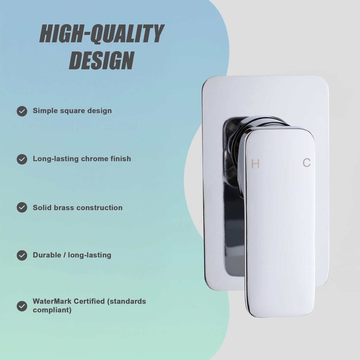 Single Square Shower Bath Mixer Tap Bathroom WATERMARK Approved in Chrome
