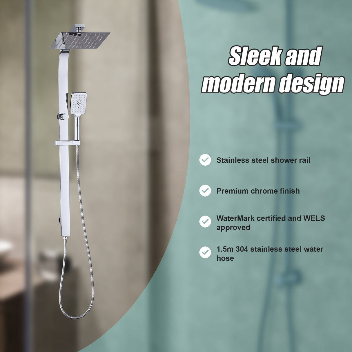 WELS 10" Rain Shower Head Set Square Dual Heads High Pressure with Handheld in Chrome