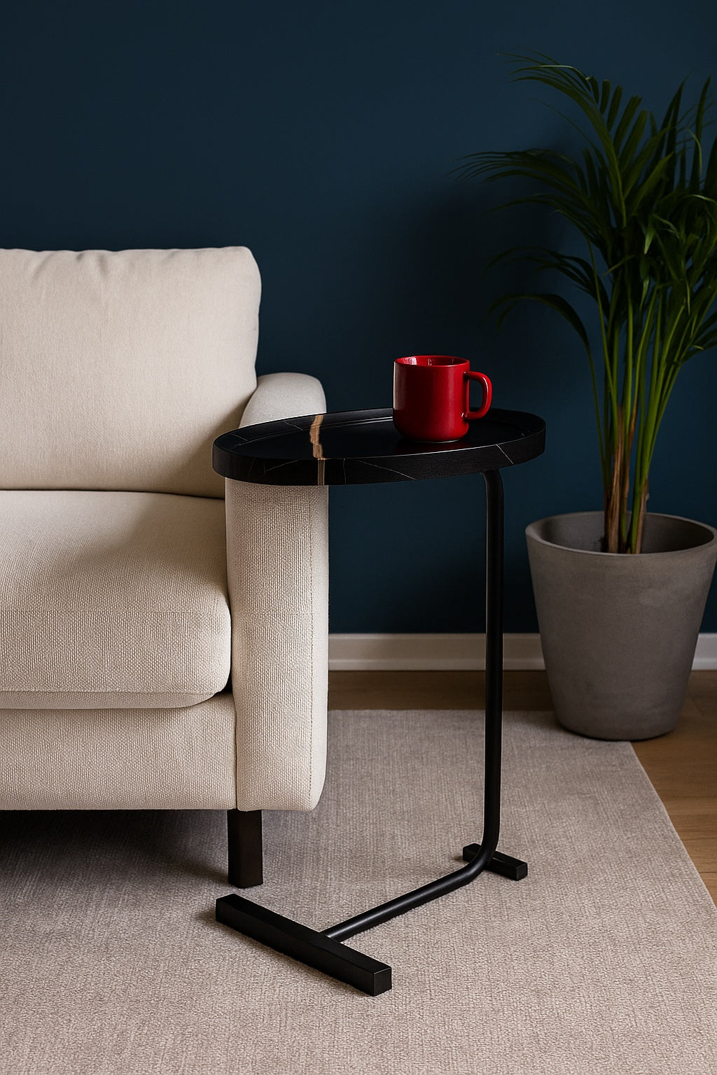 Side Table for Living Room End Coffee Table - Egg-Shaped Top