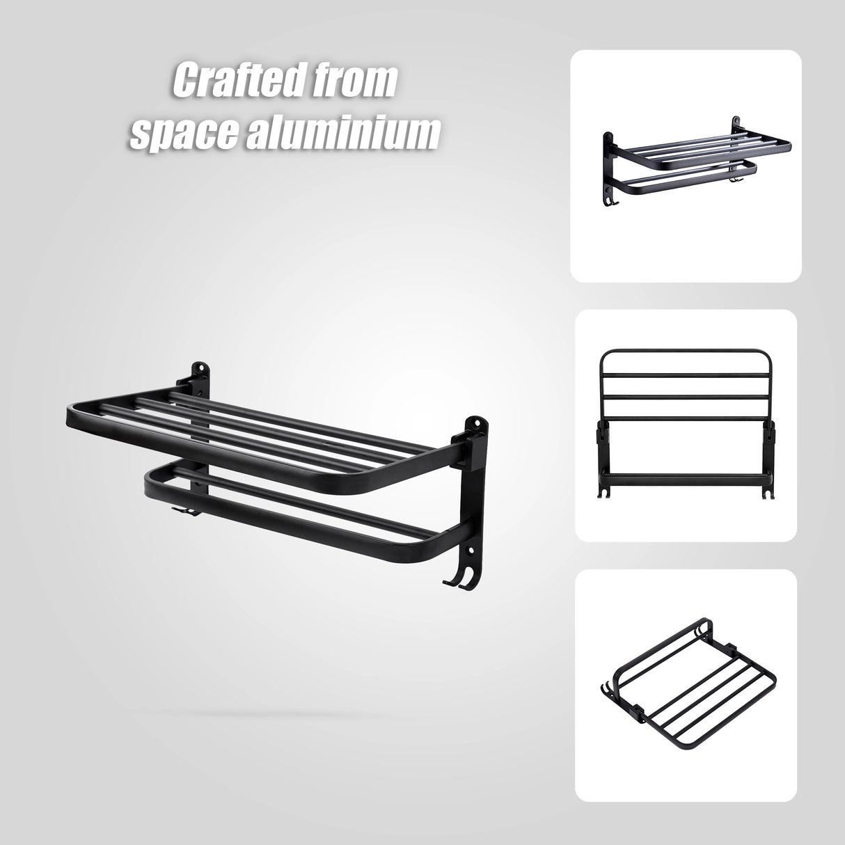 Towel Rack Folding Holder with Hook Accessories Wall Hanger Aluminium Bar Shelf