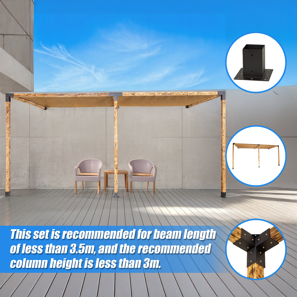 Roof Pergola Gazebo Shed Matte Black Steel Brackets and Coffee Screens DIY Kits