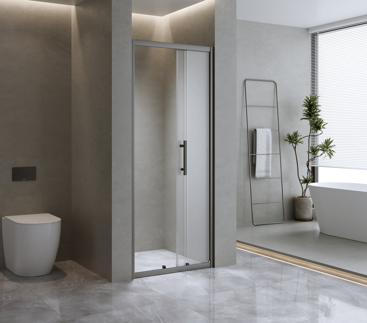 40mm Adjustable Contemporary Wall to Wall Black Sliding Shower Screen 112-116cm