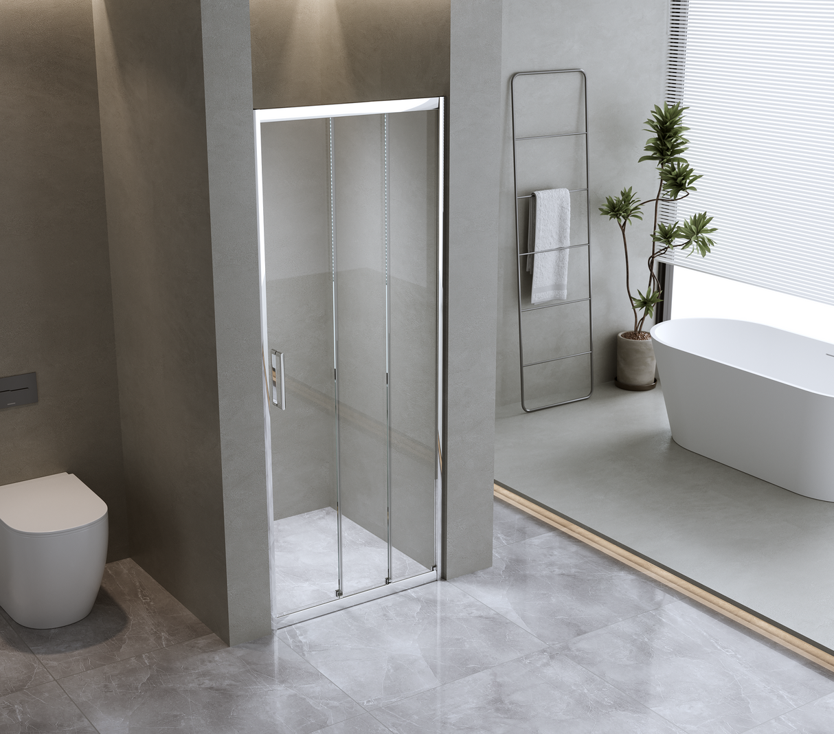 40mm Adjustable Contemporary Wall to Wall Chrome Sliding Shower Screen 82-86cm