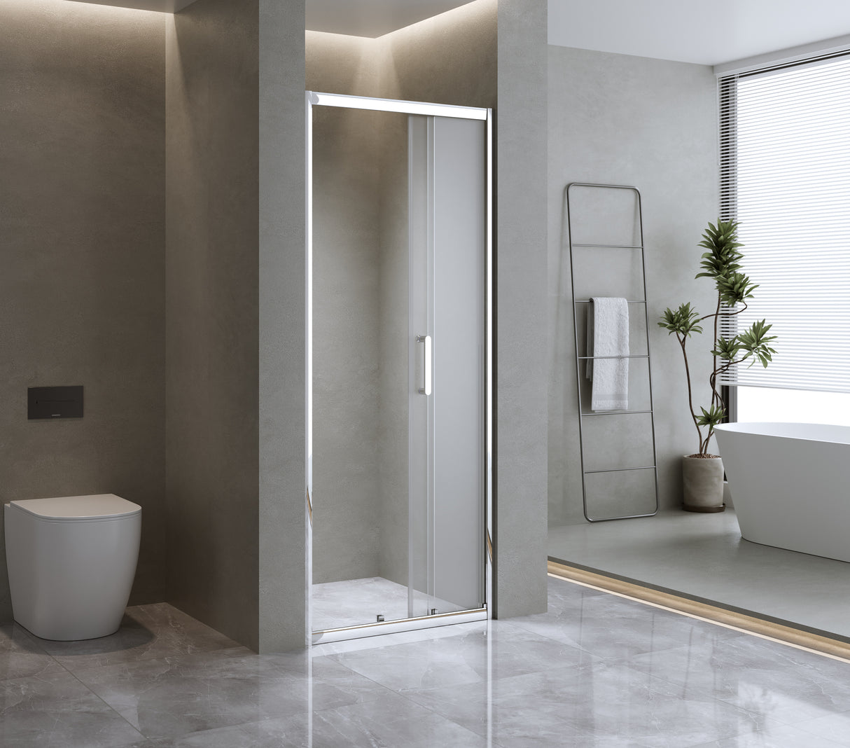 40mm Adjustable Contemporary Wall to Wall Chrome Sliding Shower Screen - 116-120cm