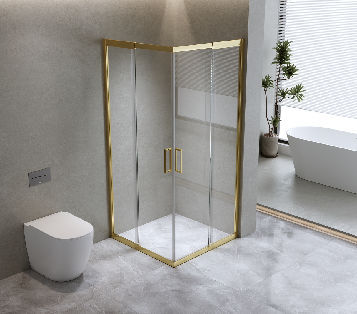 Adjustable 1000x1000mm Double Sliding Door Glass Shower Screen in Gold