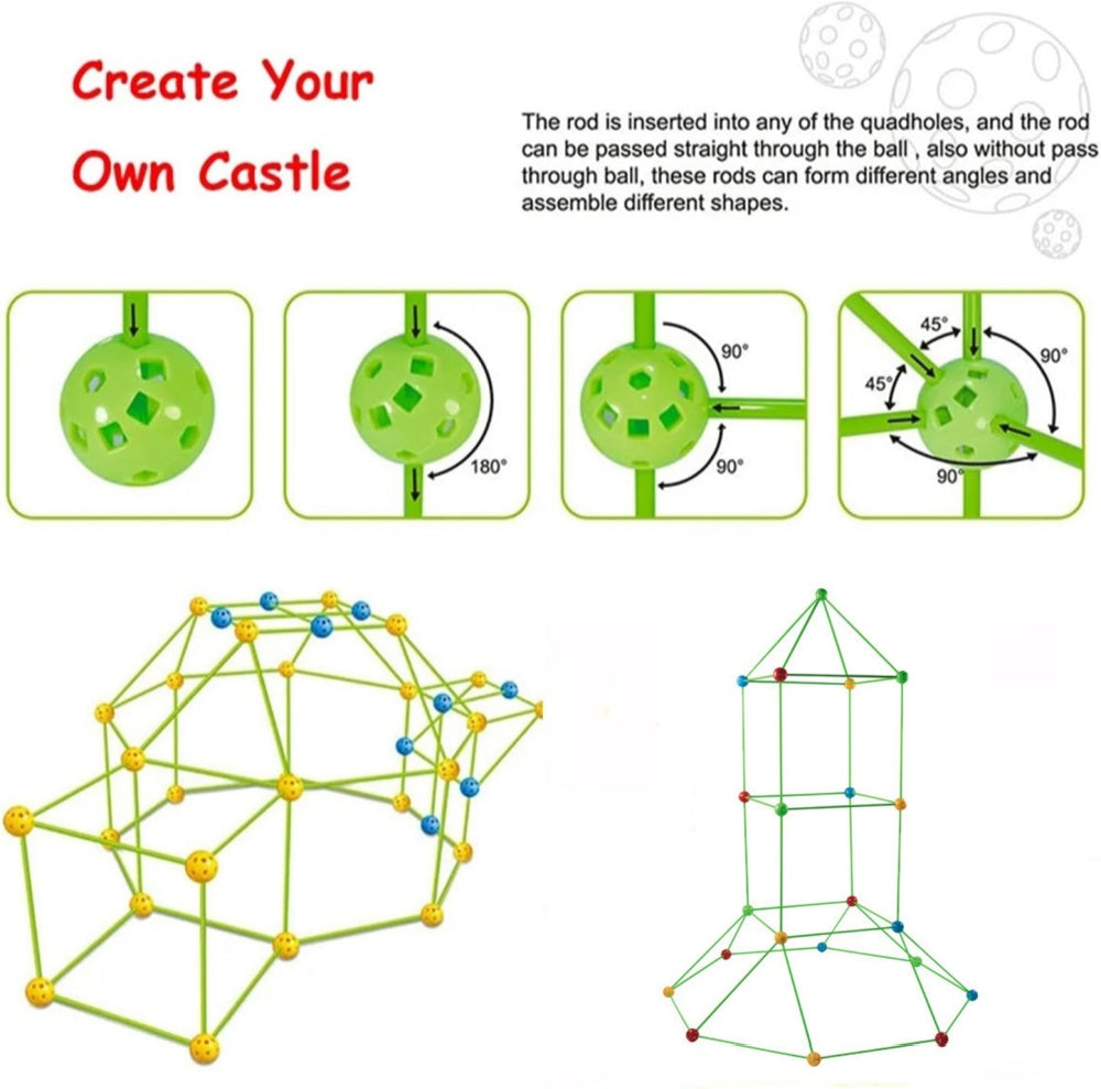 217pcs Kids Construction Fort Building Kit Castles 3D Play House Tent Toys