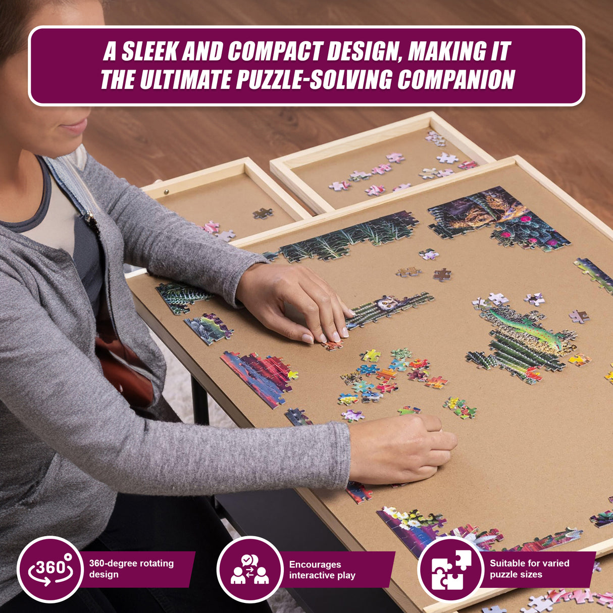 1500 Piece Rotating Wooden Jigsaw Puzzle Table 6 Drawers Board