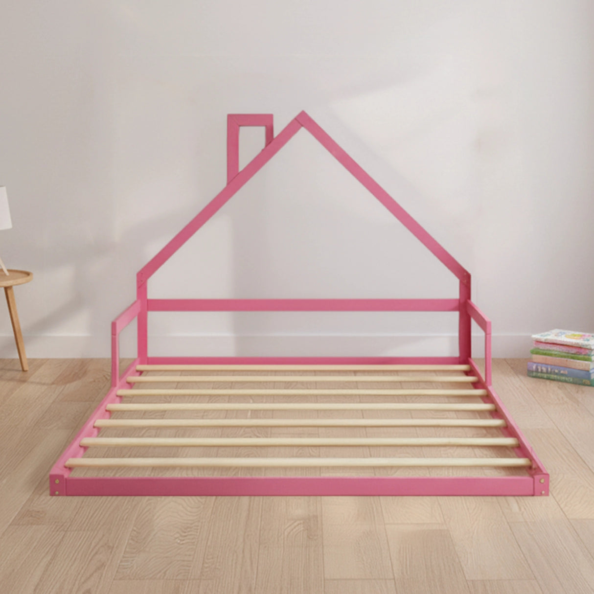 Pine Wood Floor Bed House Frame for Kids and Toddlers