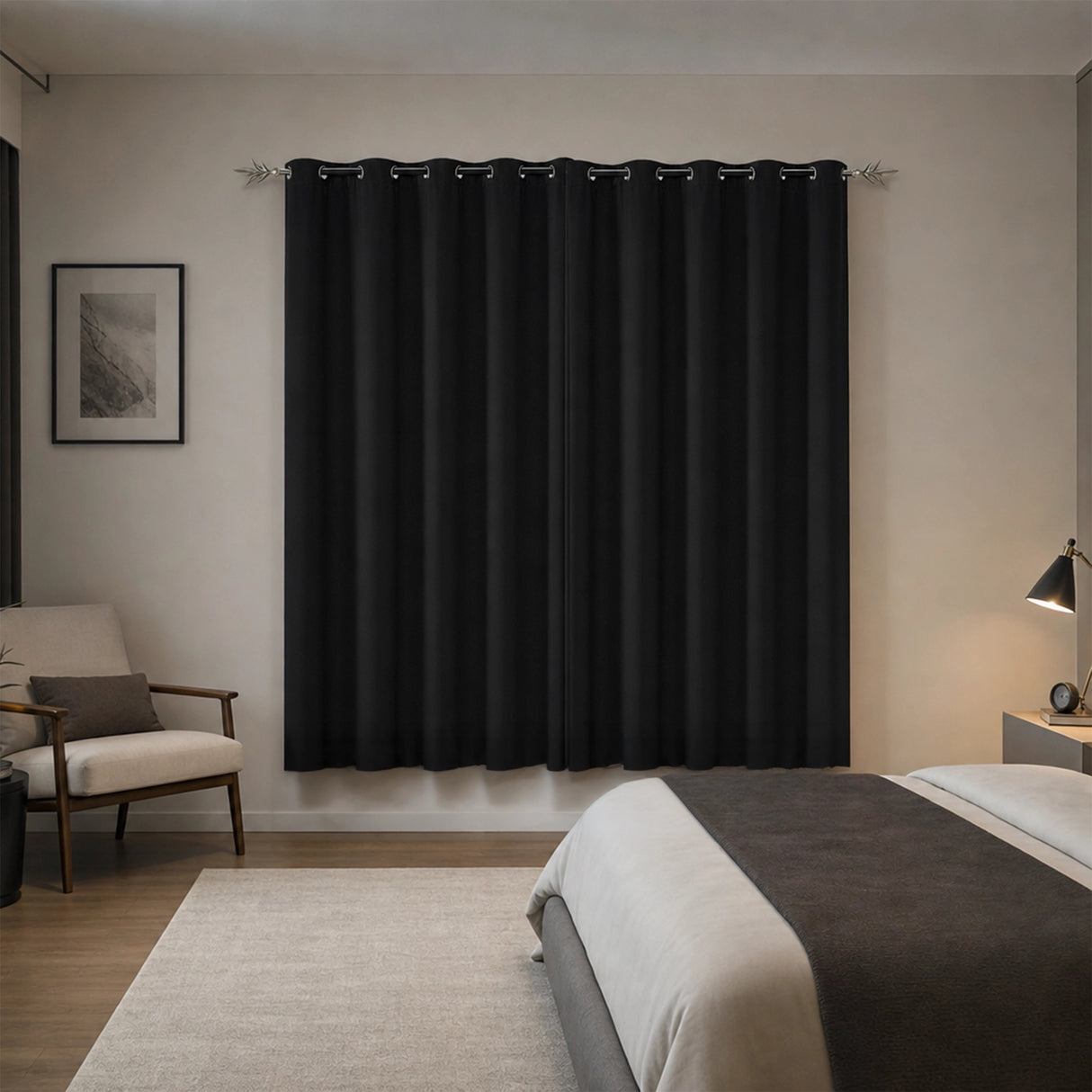 2X Blockout Curtains Blackout Window Curtain Draperies Pair Eyelet for Bedroom 132*160cm Black