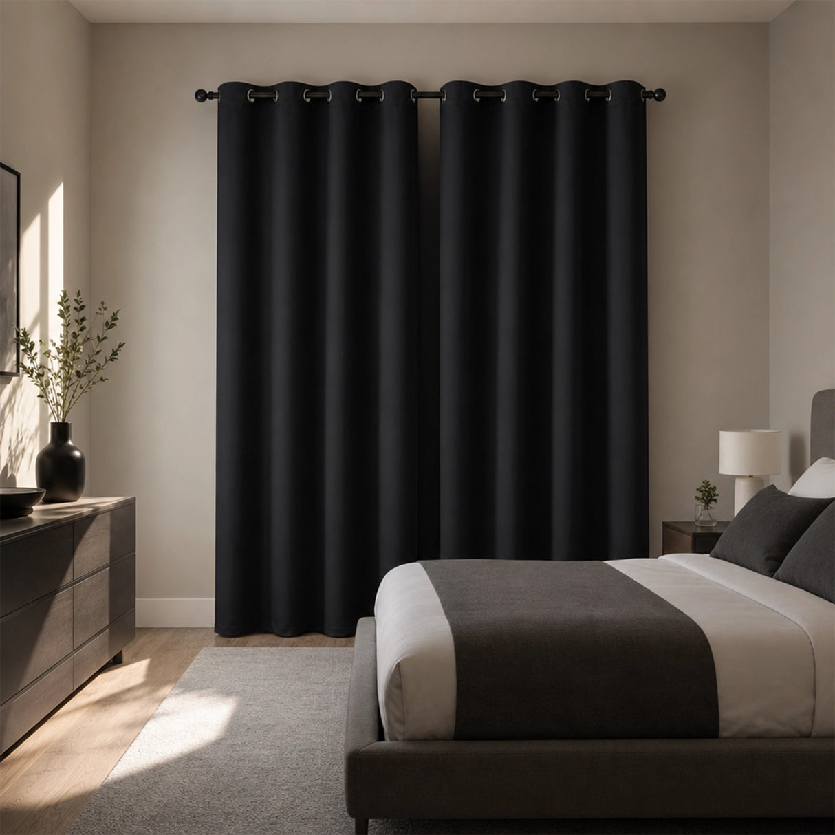 2X Blockout Curtains Blackout Window Curtain Draperies Pair Eyelet for Bedroom 132*213cm Black