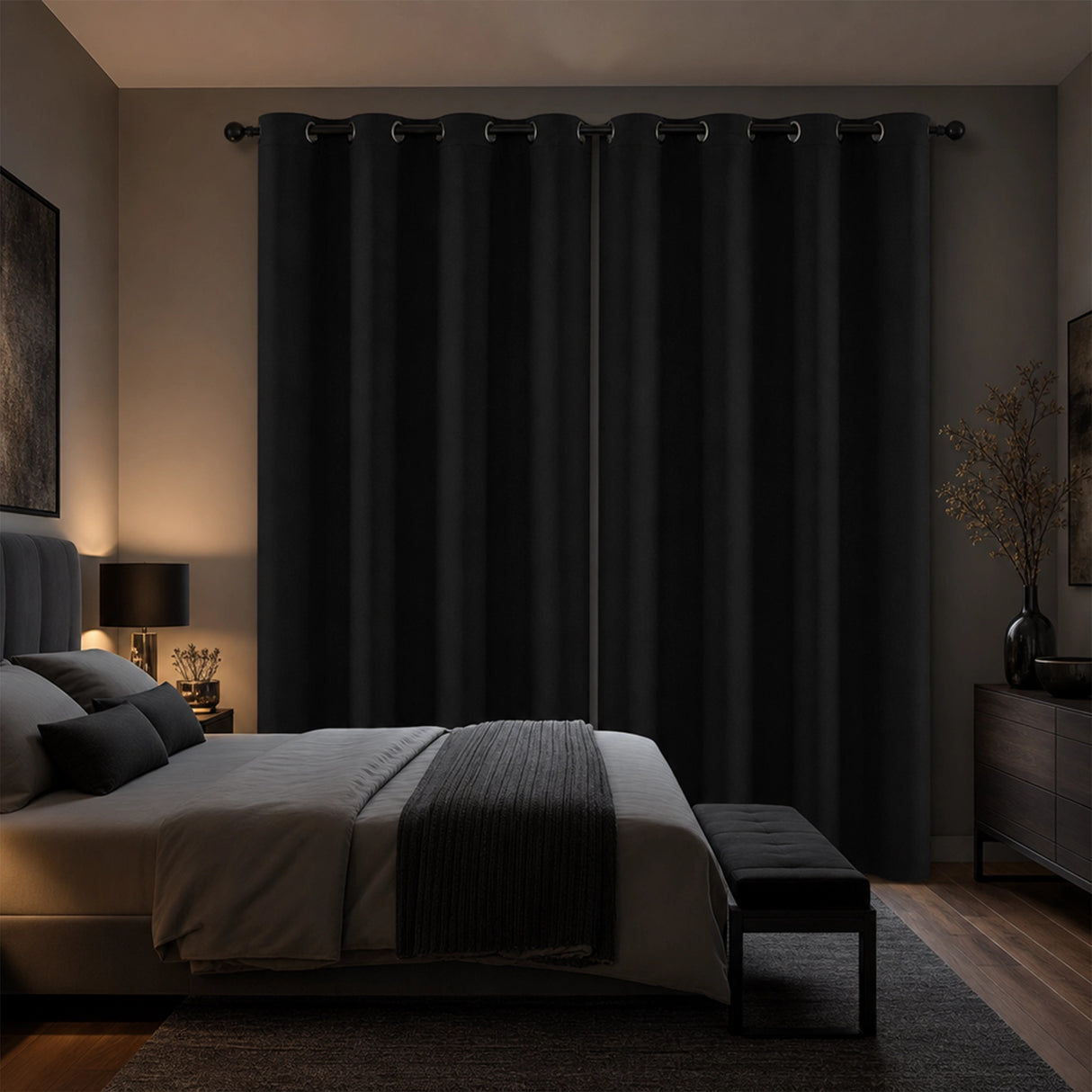 2X Blockout Curtains Blackout Window Curtain Draperies Pair Eyelet for Bedroom 132*274cm Black