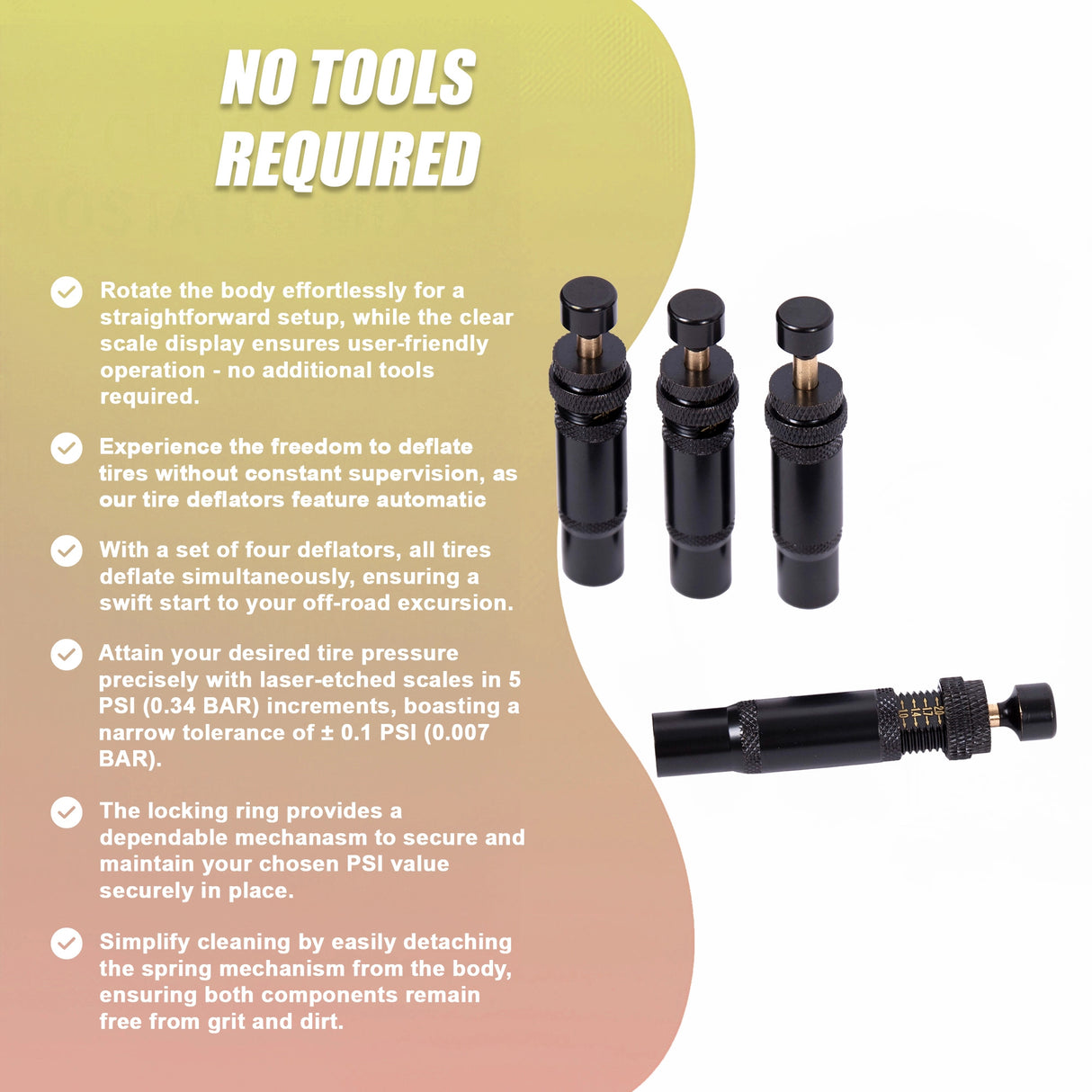 Tyre Deflators x4 Air Deflator Tire Valve Core Tool 10~30 PSI Portable 4WD