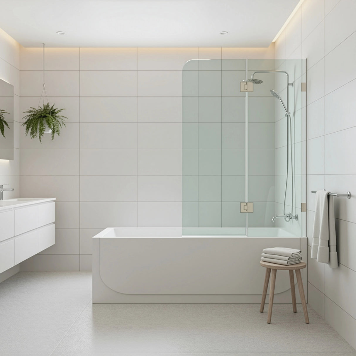 100cm Frameless Glass Bath Screen – Stainless Steel F-Brackets in Black