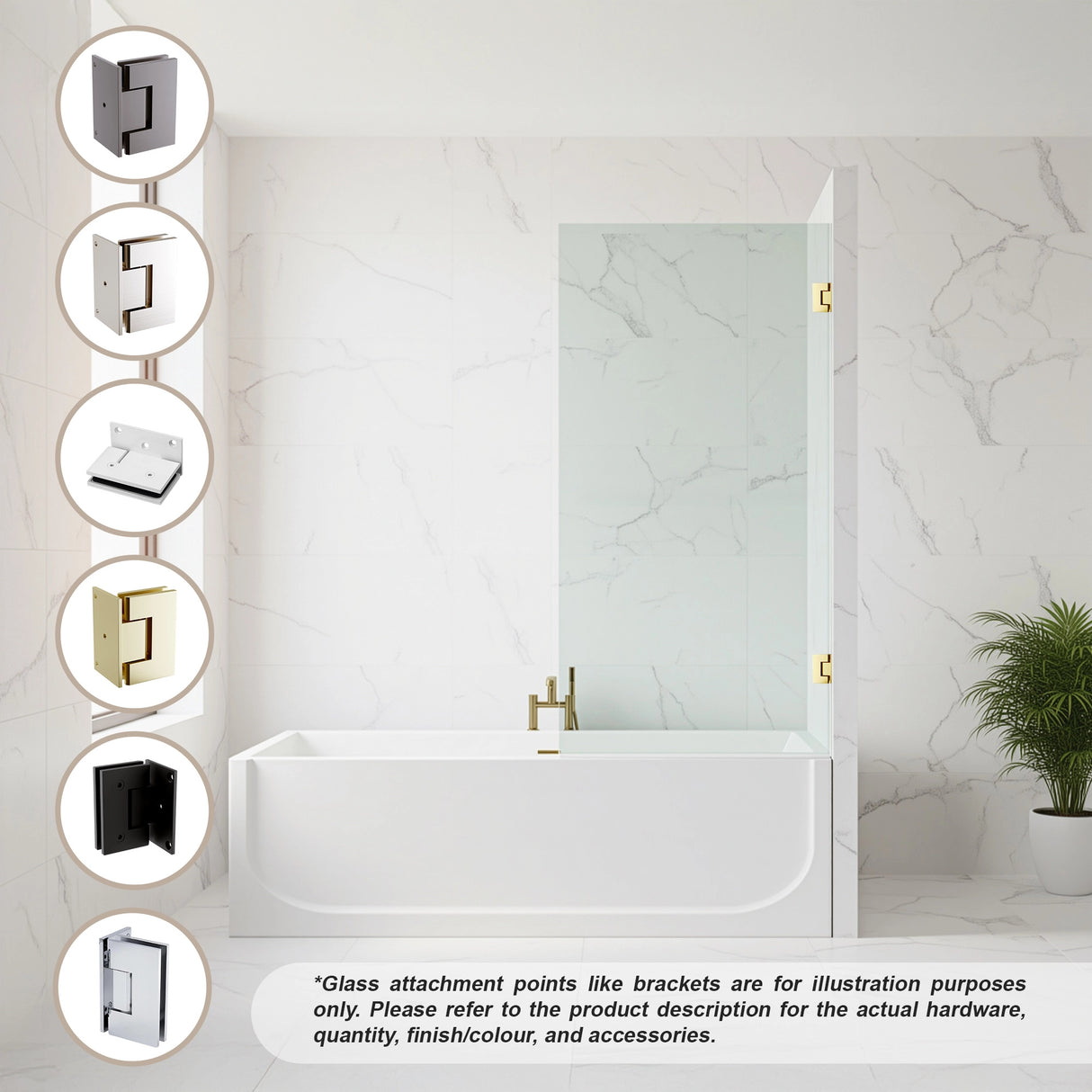 70cm Frameless Swing Bath Screen – Chrome Hardware with Brass hinge for Modern Bathrooms