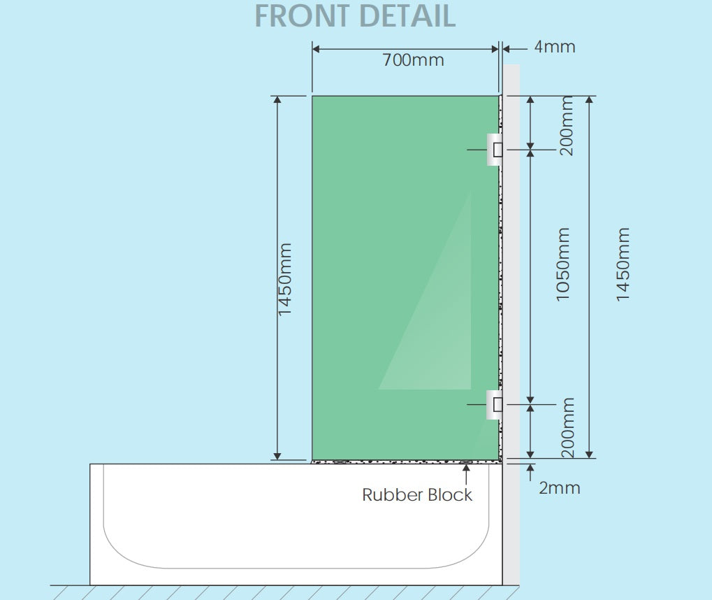 70cm Frameless Swing Bath Screen – Black Hardware with Brass hinge for Modern Bathrooms