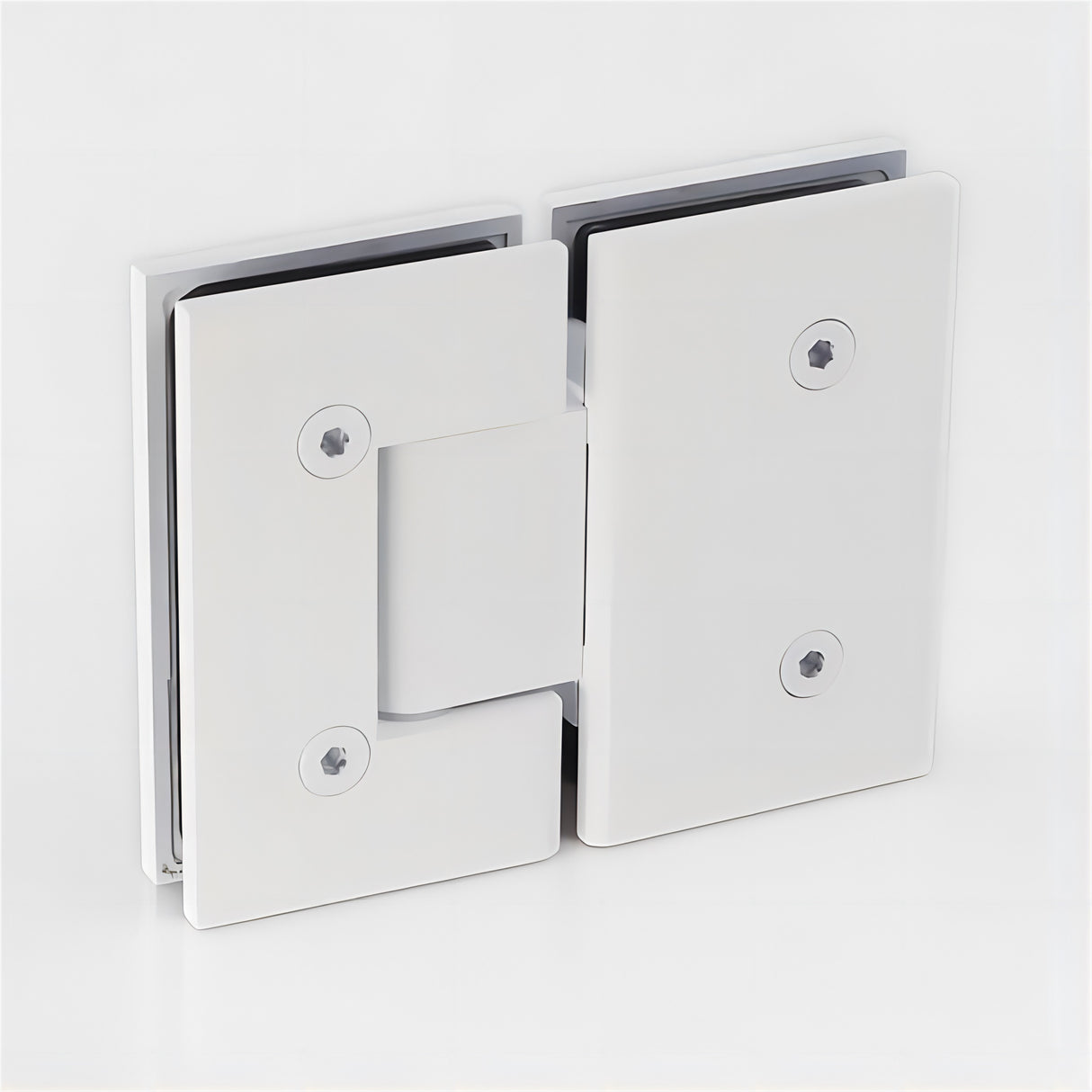 90cm Frameless Wall-to-Wall Shower Screen with White F-Brackets , Brass Hinges & Square Knob Handle