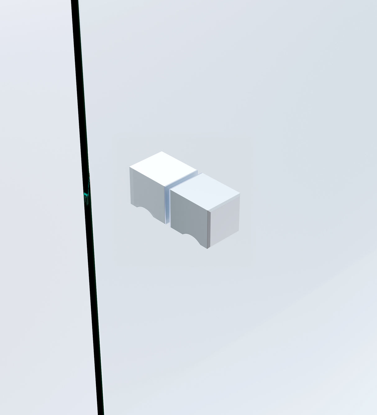 100x80cm Corner Frameless Shower Screen with White F-Brackets and SS Hinges, Square Knob Handle