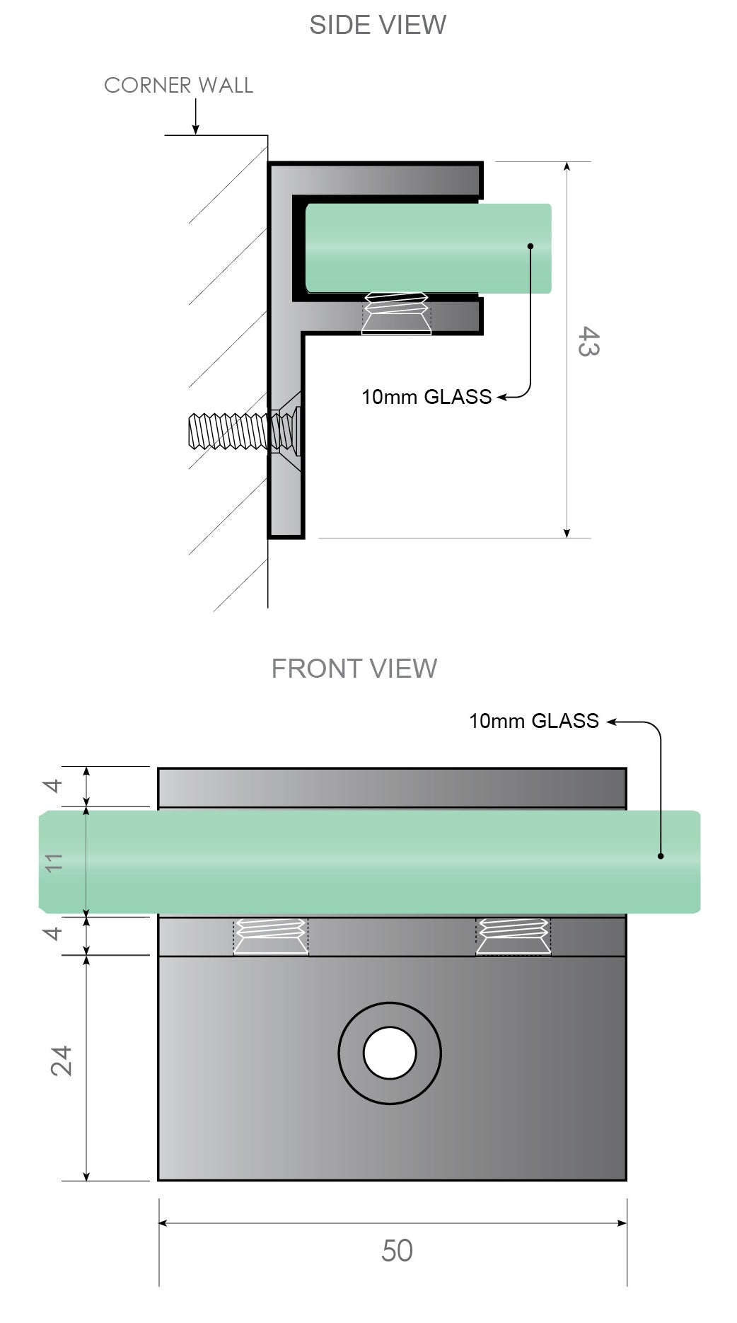 100x80cm Corner Frameless Shower Screen with Black Wall Channel and Floor F-Bracket and SS Hinges, Round Knob Handle