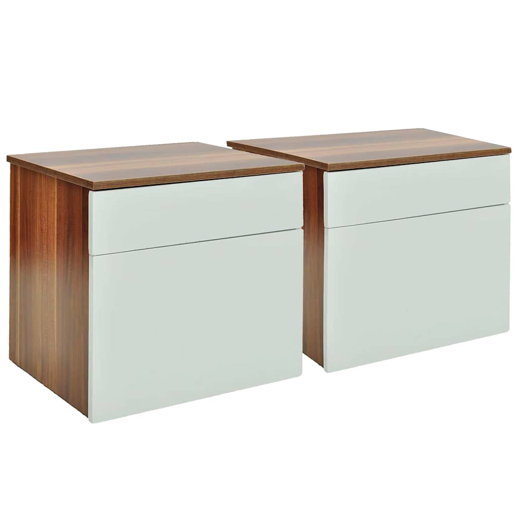 Nightstand 2 pcs with One-Drawer Brown and White