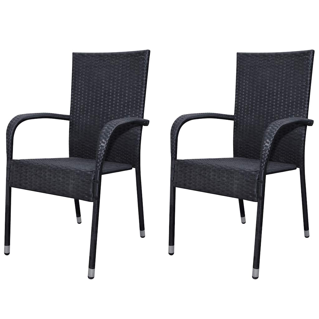 Garden Chairs 2 pcs Poly Rattan Black