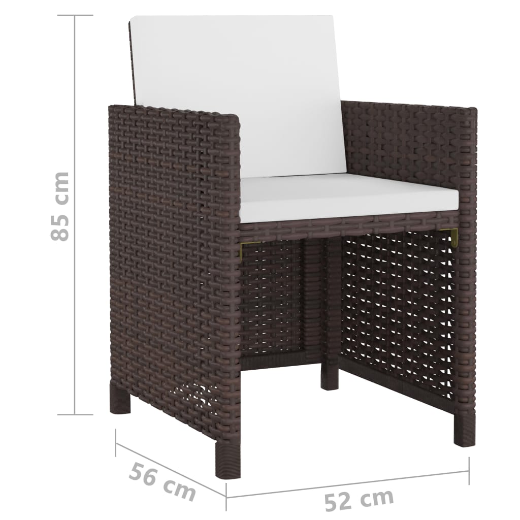9 Piece Outdoor Dining Set with Cushions Poly Rattan Brown