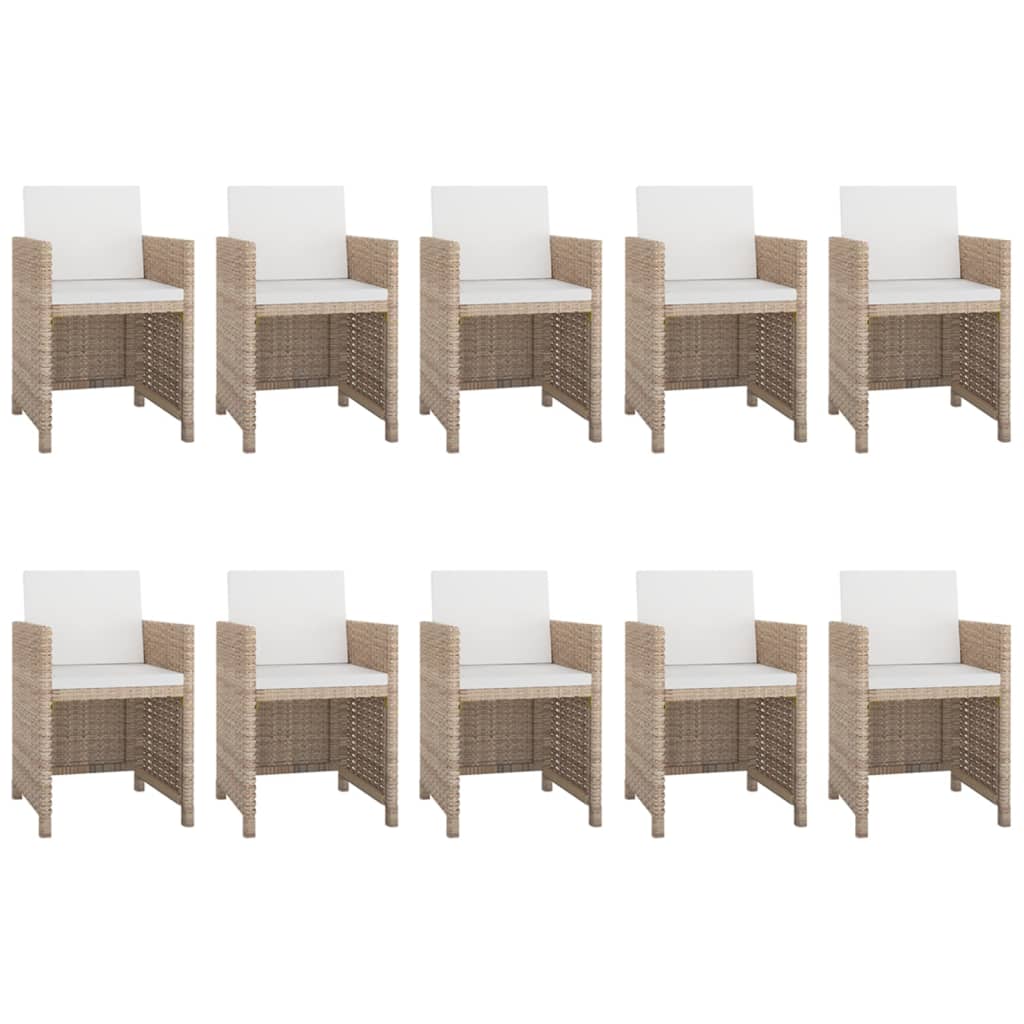11 Piece Outdoor Dining Set with Cushions Poly Rattan Beige