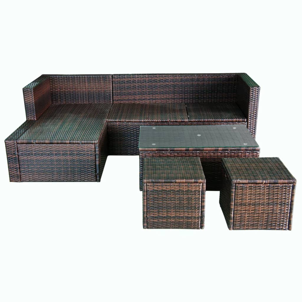 4 Piece Garden Lounge Set with Cushions Poly Rattan Brown