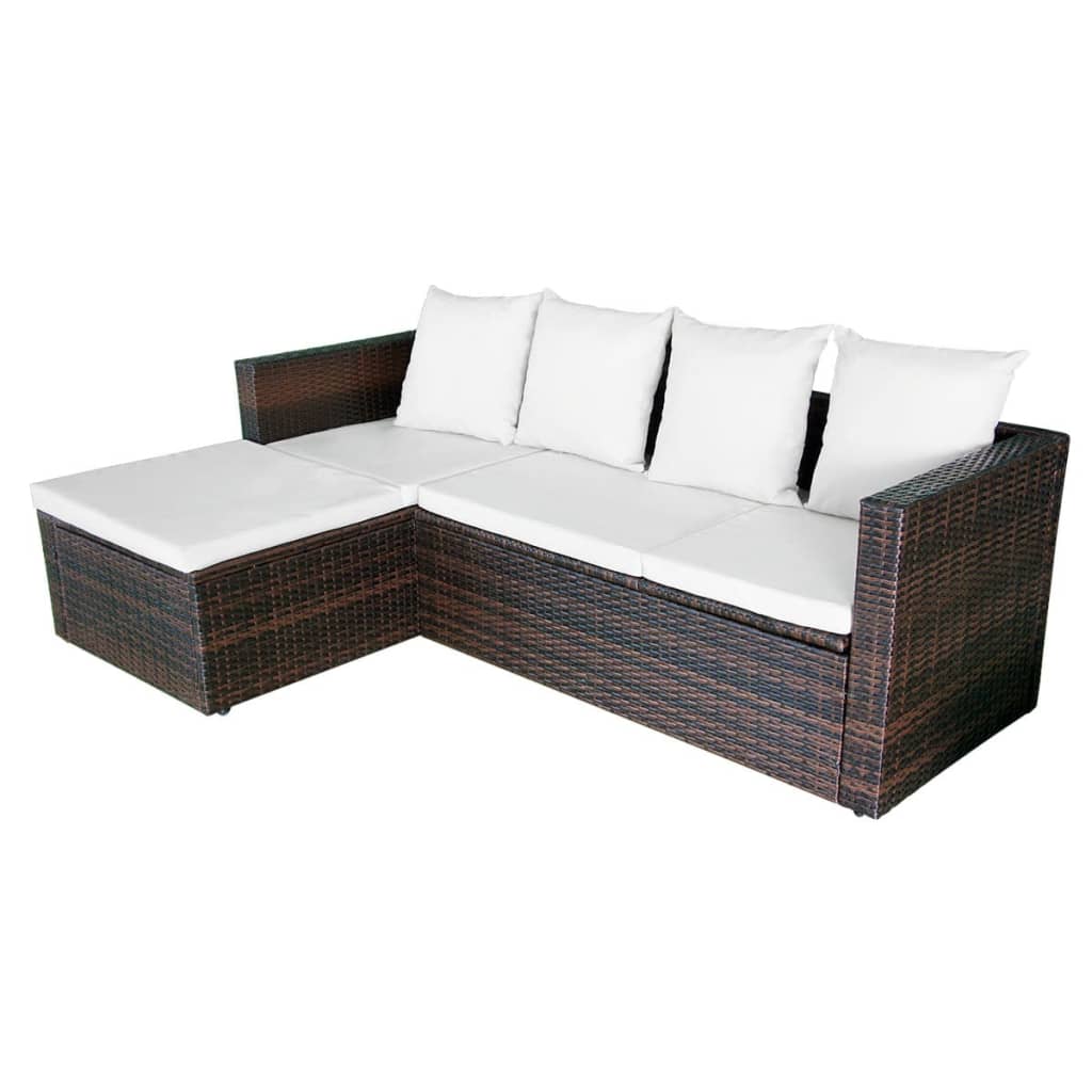 4 Piece Garden Lounge Set with Cushions Poly Rattan Brown
