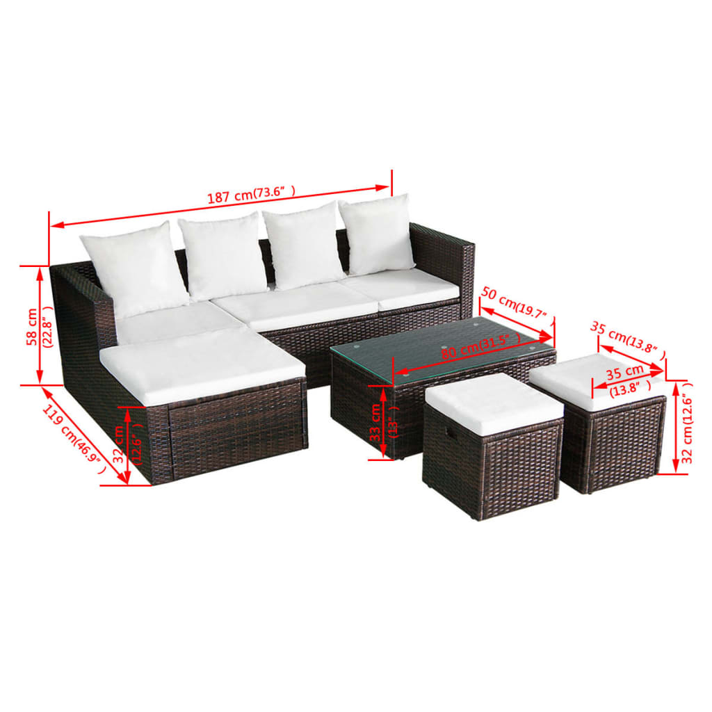 4 Piece Garden Lounge Set with Cushions Poly Rattan Brown
