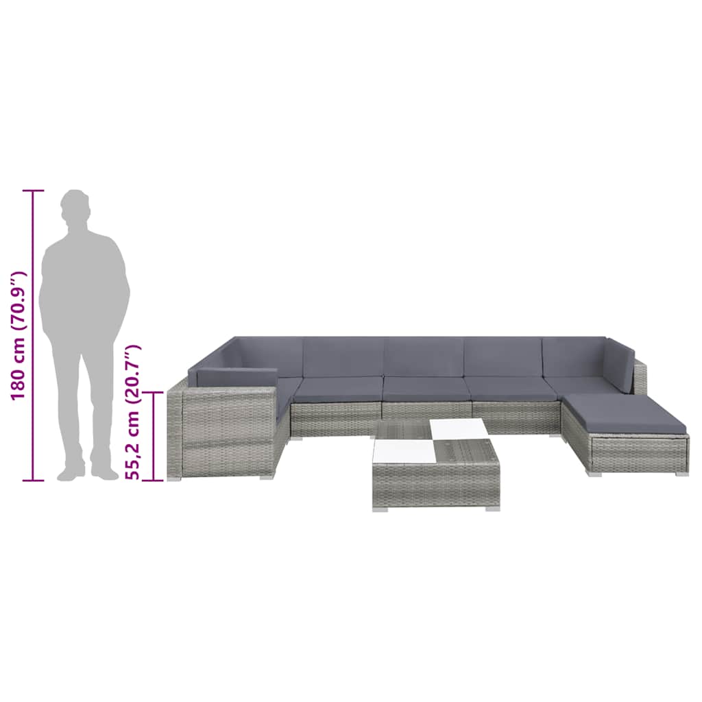 8 Piece Garden Lounge Set with Cushions Poly Rattan Grey