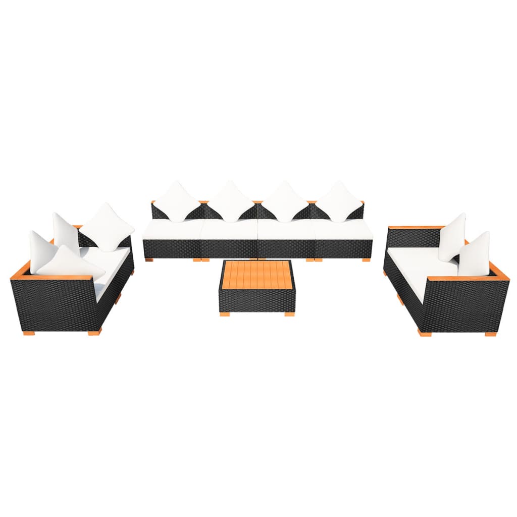 9 Piece Garden Lounge Set with Cushions Poly Rattan Black