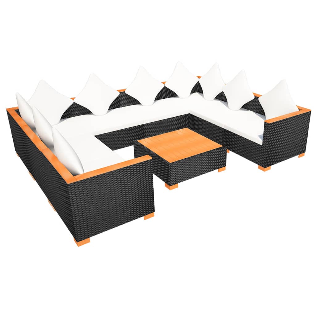 9 Piece Garden Lounge Set with Cushions Poly Rattan Black