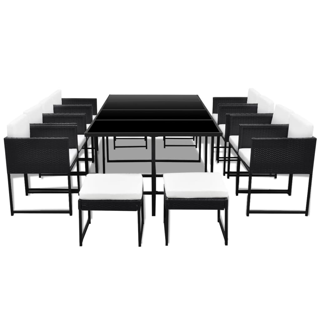 13 Piece Outdoor Dining Set with Cushions Poly Rattan Black