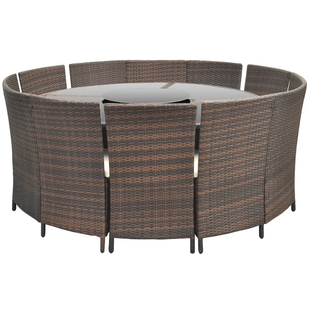 7 Piece Outdoor Dining Set with Cushions Poly Rattan Brown