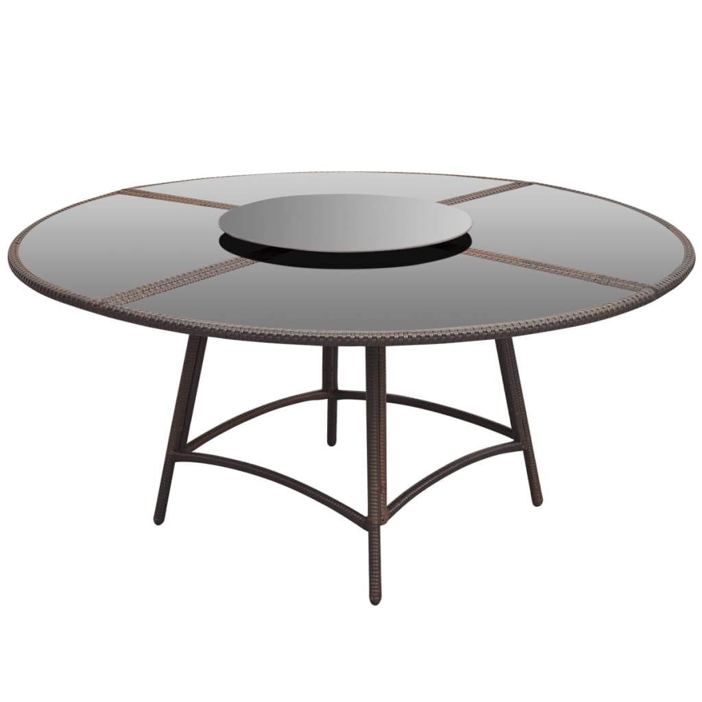 7 Piece Outdoor Dining Set with Cushions Poly Rattan Brown