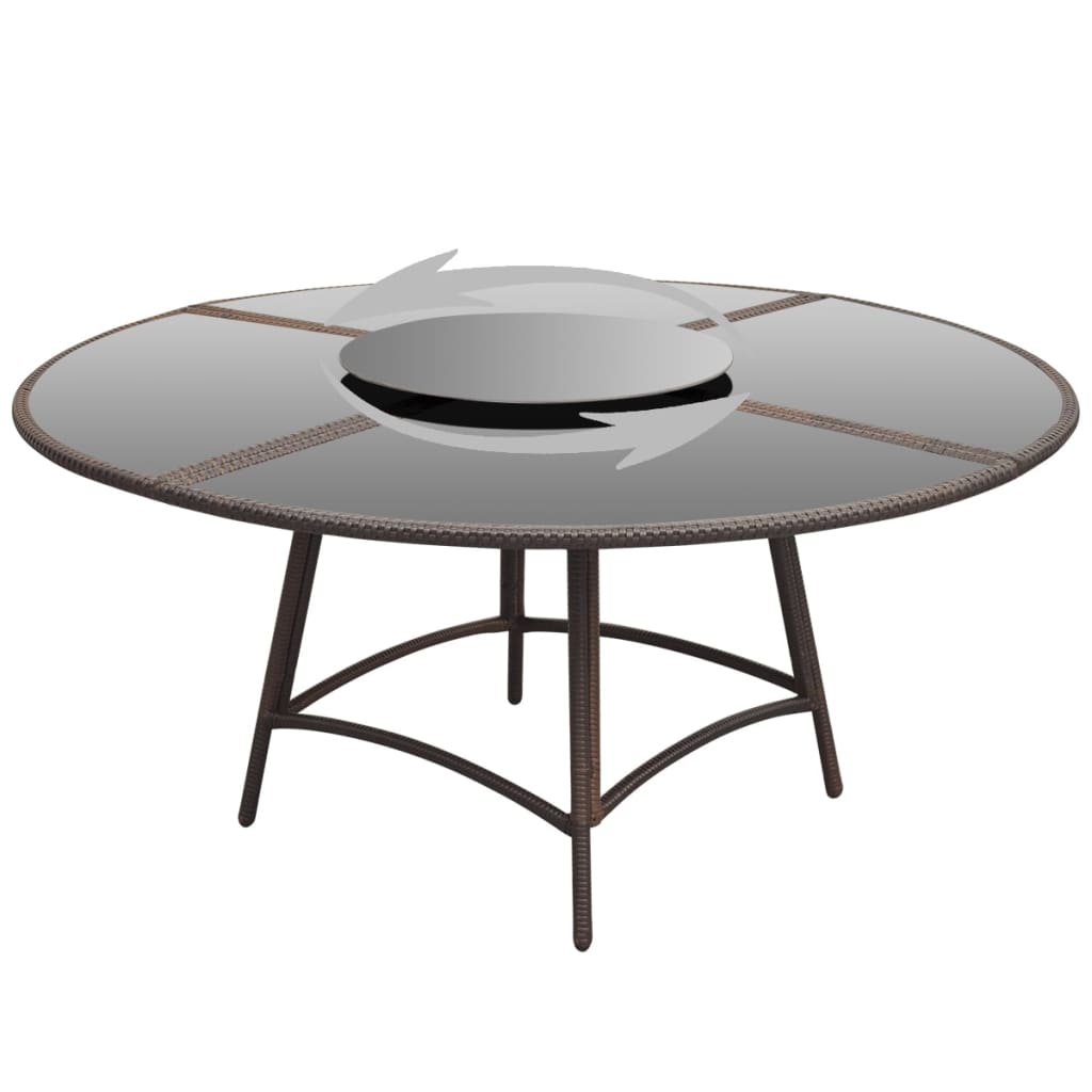 7 Piece Outdoor Dining Set with Cushions Poly Rattan Brown