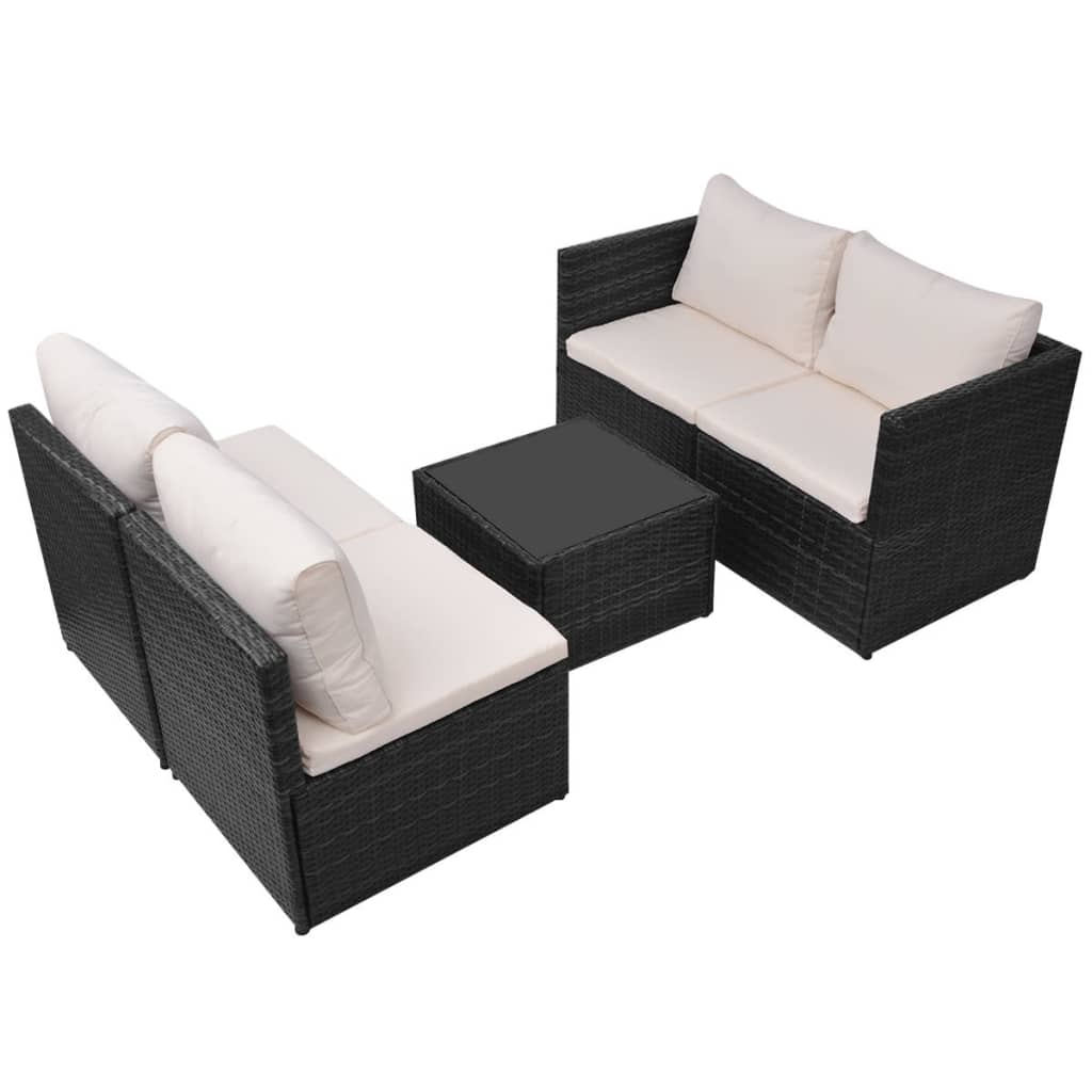 5 Piece Garden Lounge Set with Cushions Poly Rattan Black