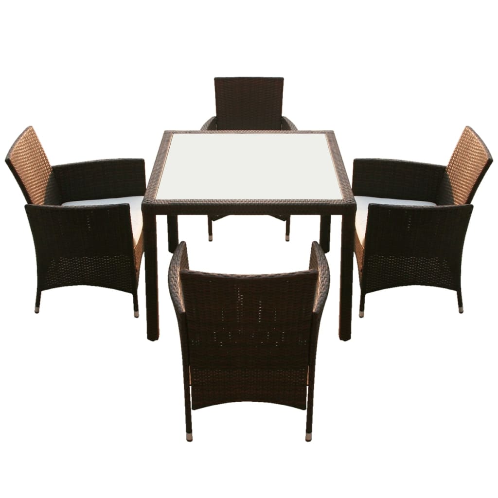 5 Piece Outdoor Dining Set with Cushions Poly Rattan Brown