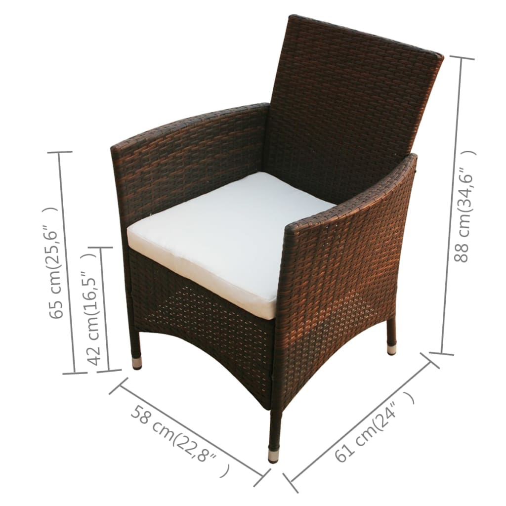 5 Piece Outdoor Dining Set with Cushions Poly Rattan Brown