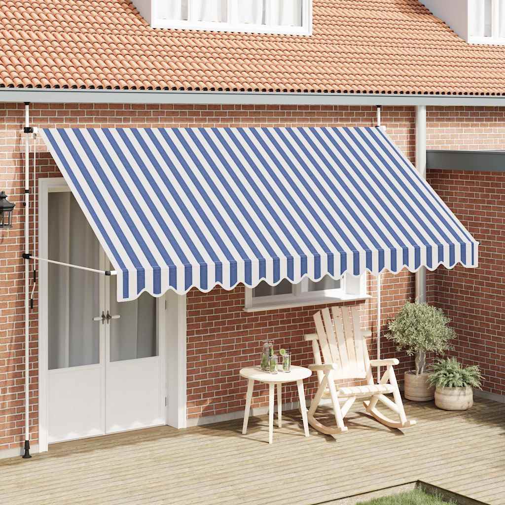Manual Retractable Awning 400 cm Blue and White Stripes