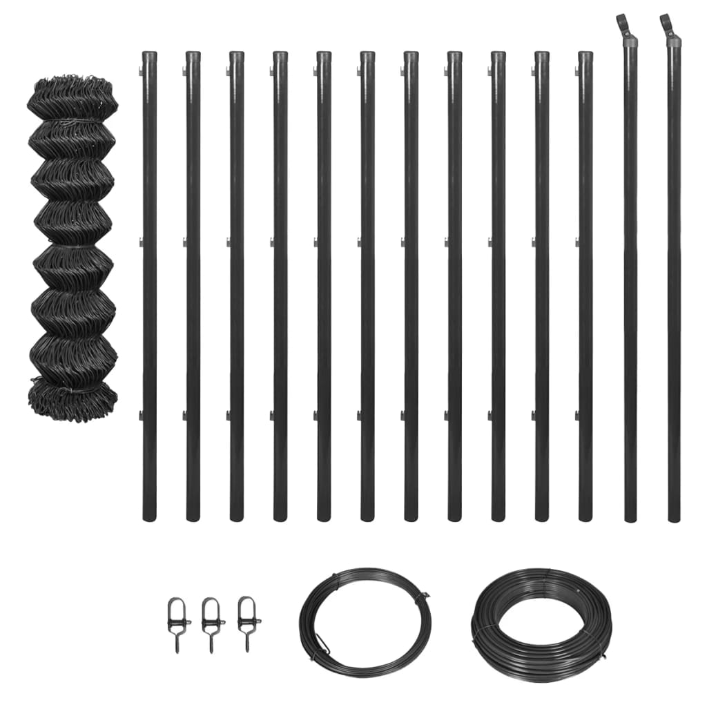 Chain Link Fence with Posts and Hardware 1.25x25 m Grey