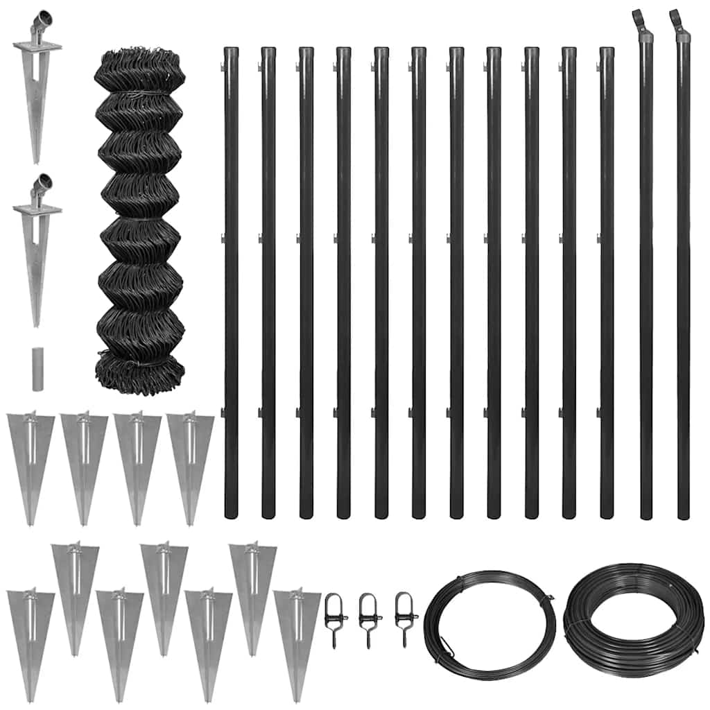 Chain Link Fence with Spike Anchors 1.5x25 m Grey