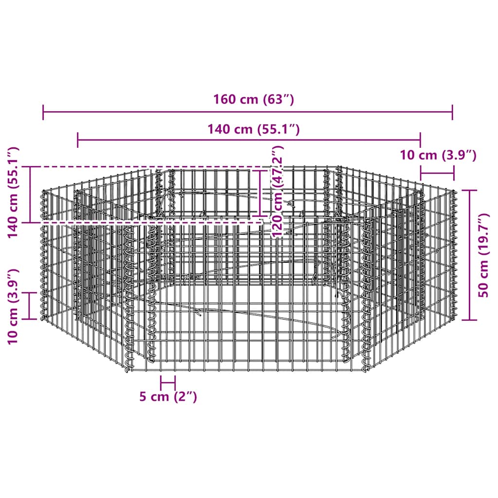 Hexagonal Gabion Raised Bed 160x140x50 cm