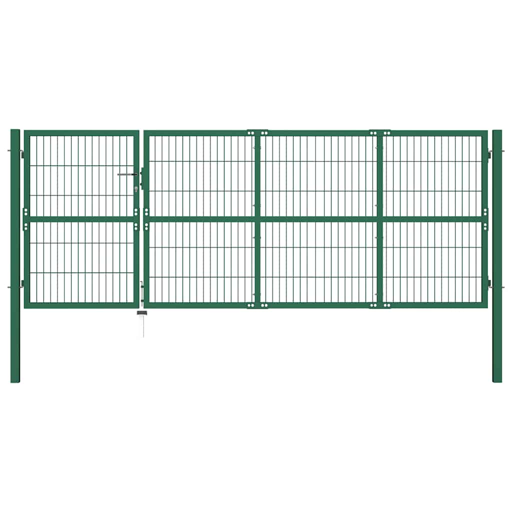 Garden Fence Gate with Posts 350x120 cm Steel Green