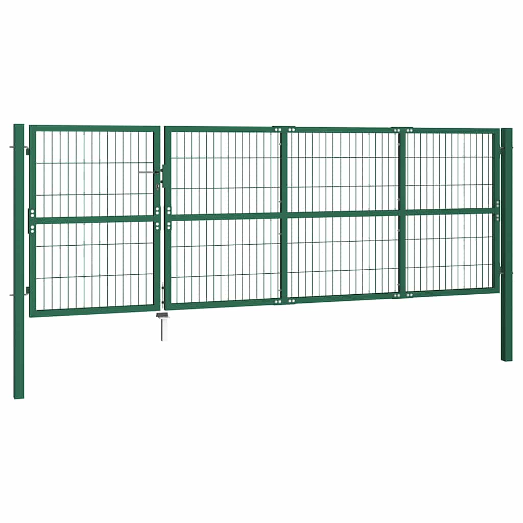 Garden Fence Gate with Posts 350x120 cm Steel Green